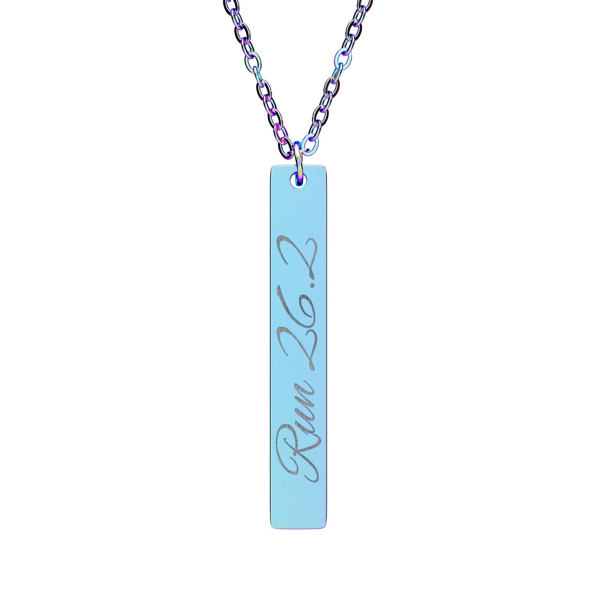 Engraved Vertical Bar Necklace - Inspirational Running Jewelry - Run 26.2