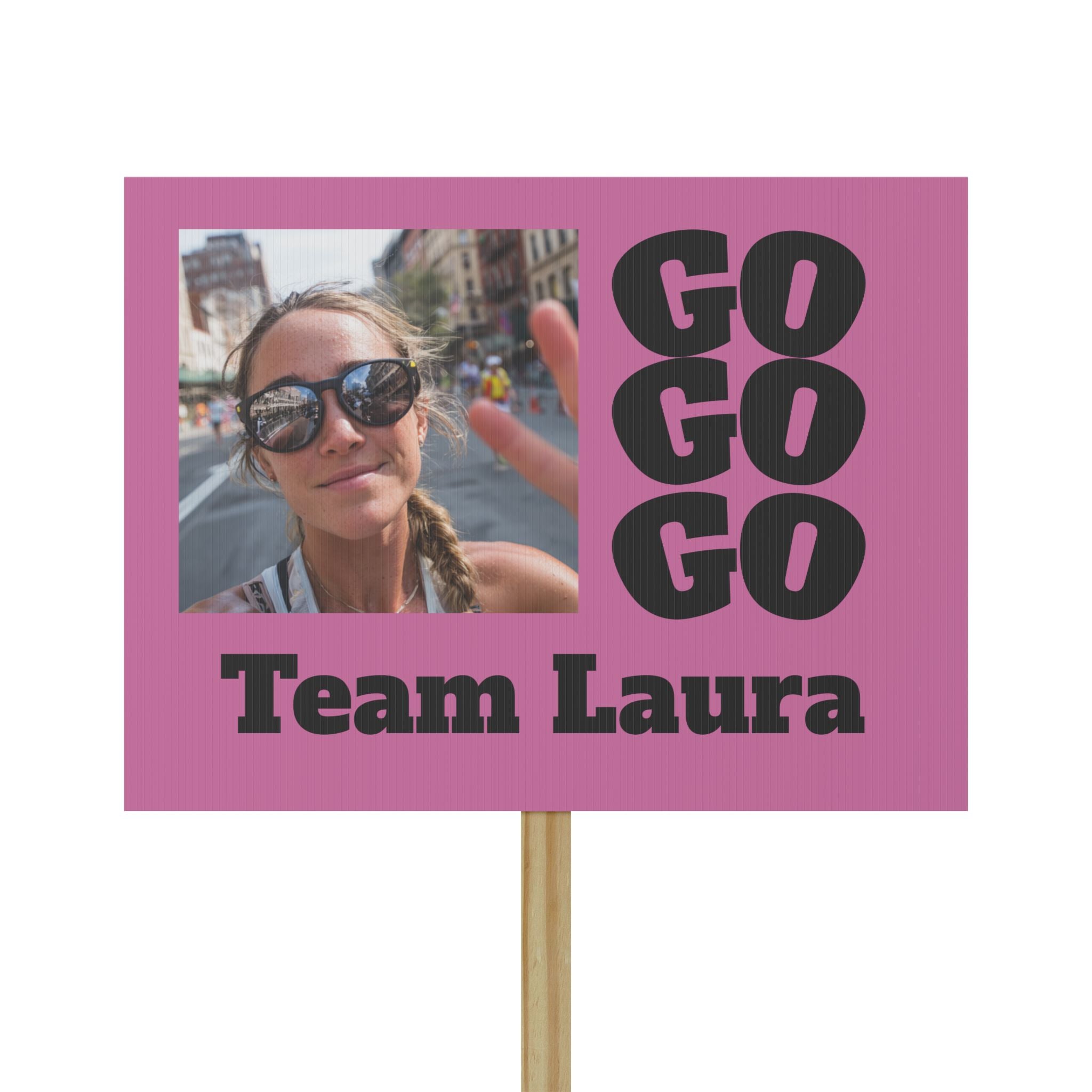 Custom Race Sign (Pink) - Personalized 'Go Go Go' Team with Photo