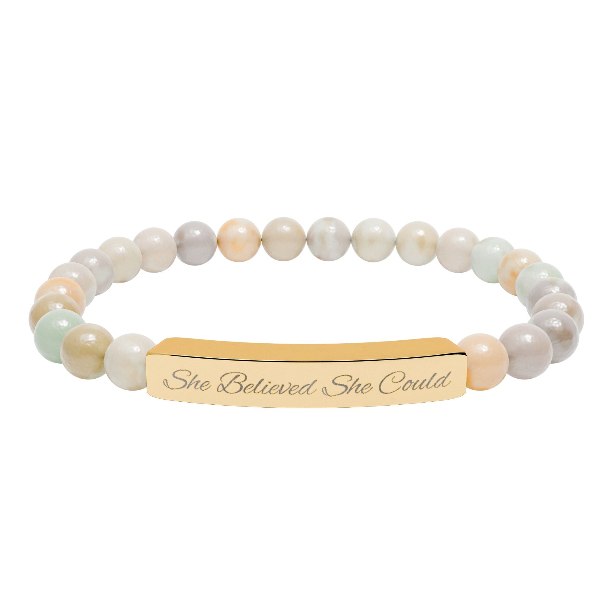 She Believed She Could - Engraved Natural Stone Bead Bracelet