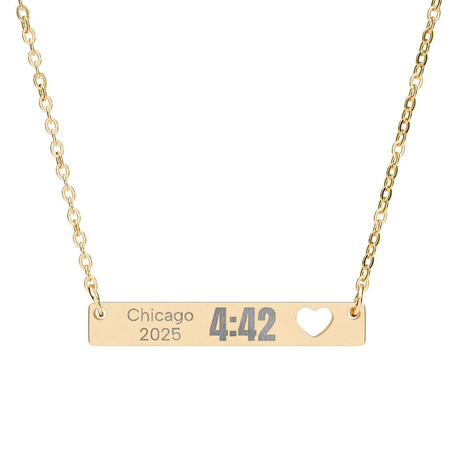 Custom Marathon Finisher Time - Engraved Cutout Heart Bar Necklace