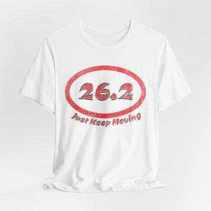 26.2 Marathon Distance Oval (Red w/Just Keep Moving) - Run T-Shirt - Forward Gear Athletics