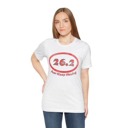 26.2 Marathon Distance Oval (Red w/Just Keep Moving) - Run T-Shirt - Forward Gear Athletics