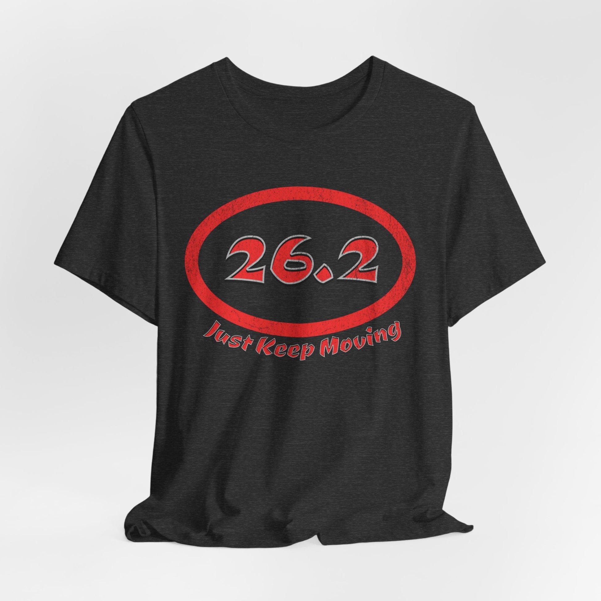 26.2 Marathon Distance Oval (Red w/Just Keep Moving) - Run T-Shirt - Forward Gear Athletics