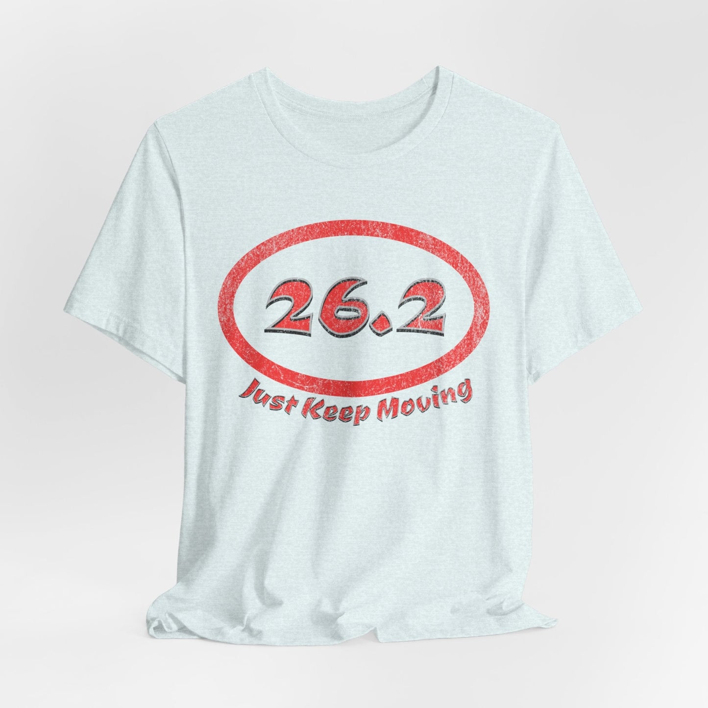 26.2 Marathon Distance Oval (Red w/Just Keep Moving) - Run T-Shirt - Forward Gear Athletics