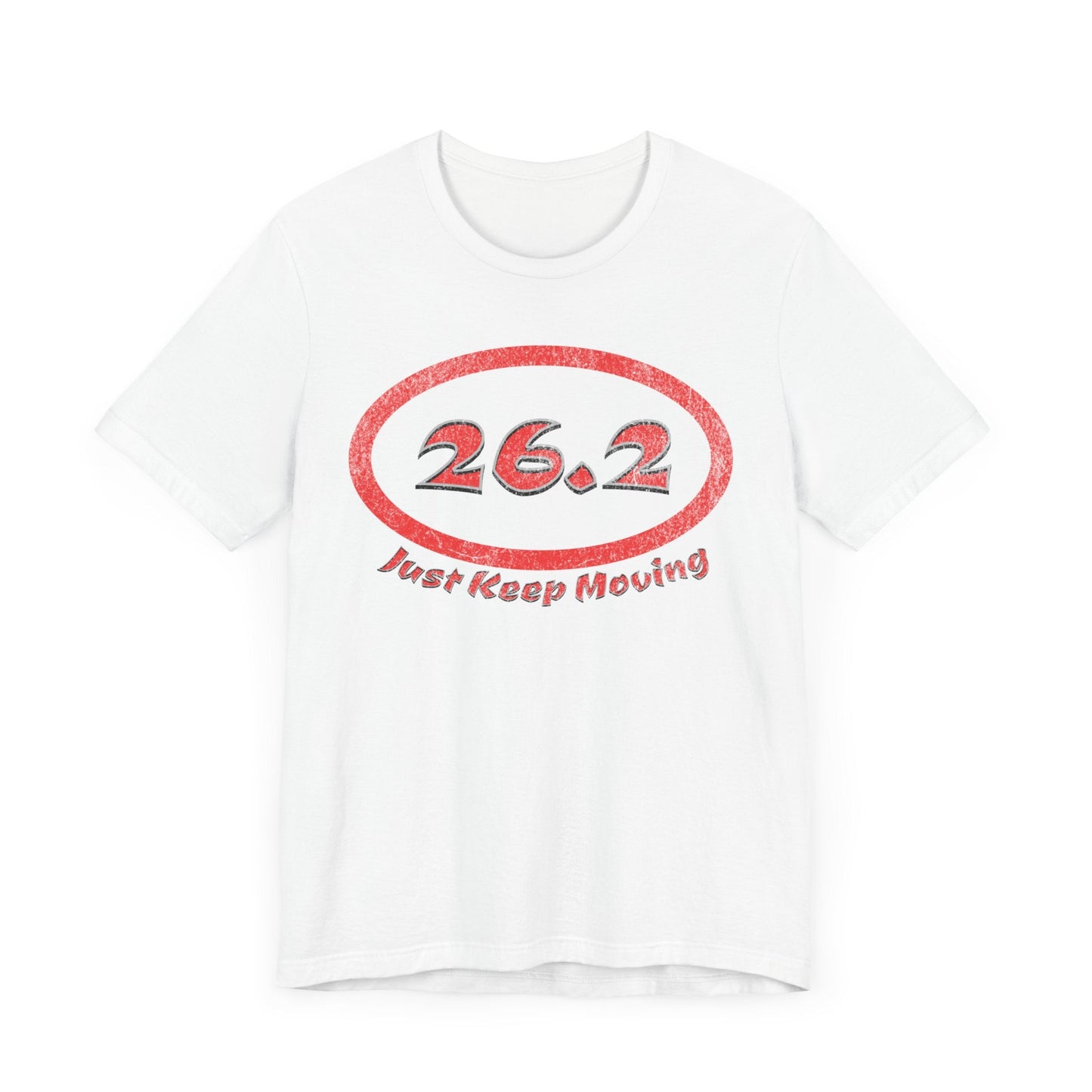 26.2 Marathon Distance Oval (Red w/Just Keep Moving) - Run T-Shirt - Forward Gear Athletics