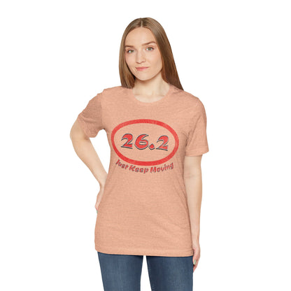 26.2 Marathon Distance Oval (Red w/Just Keep Moving) - Run T-Shirt - Forward Gear Athletics