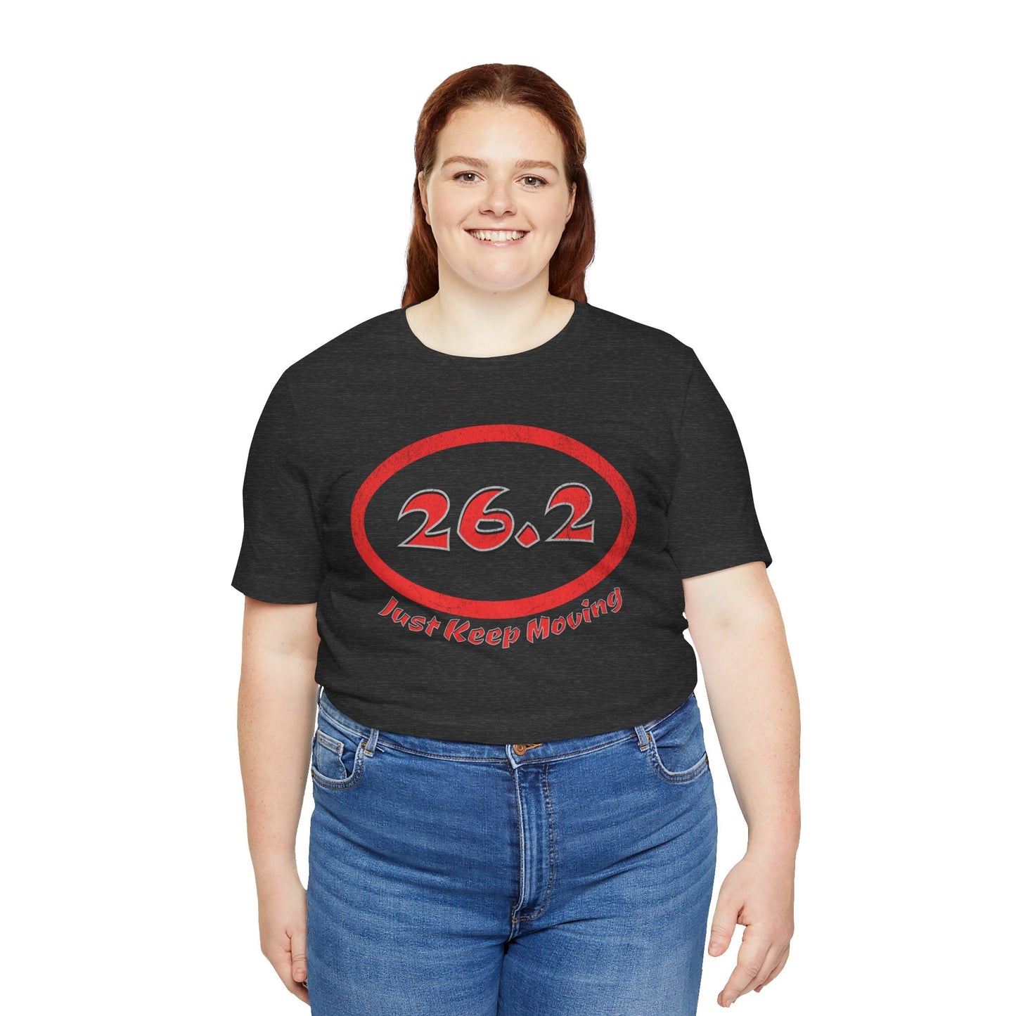 26.2 Marathon Distance Oval (Red w/Just Keep Moving) - Run T-Shirt - Forward Gear Athletics