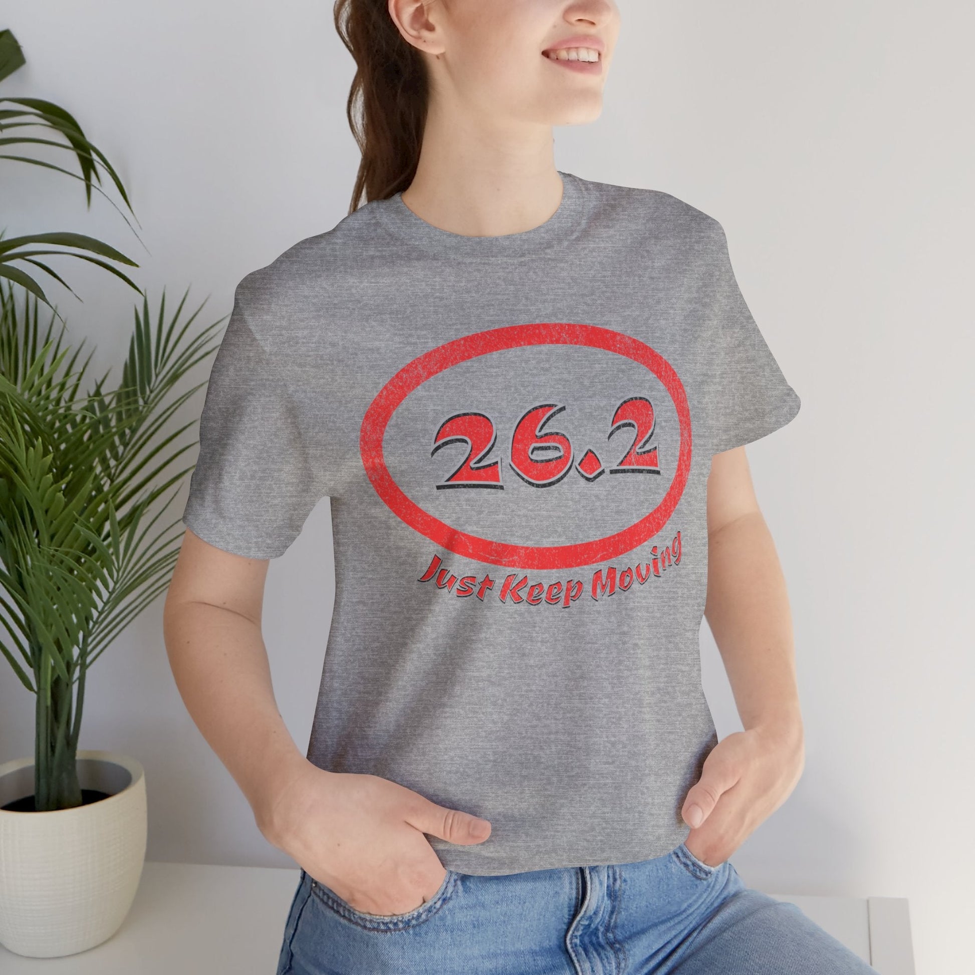 26.2 Marathon Distance Oval (Red w/Just Keep Moving) - Run T-Shirt - Forward Gear Athletics