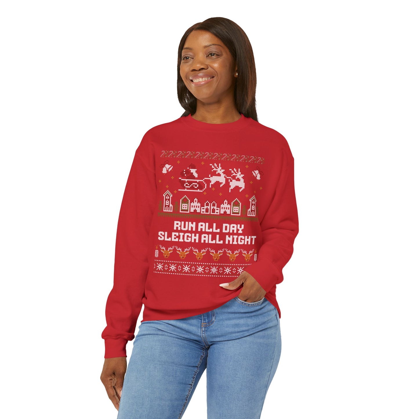 Run All Day Sleigh All Night - Unisex Crewneck Sweatshirt