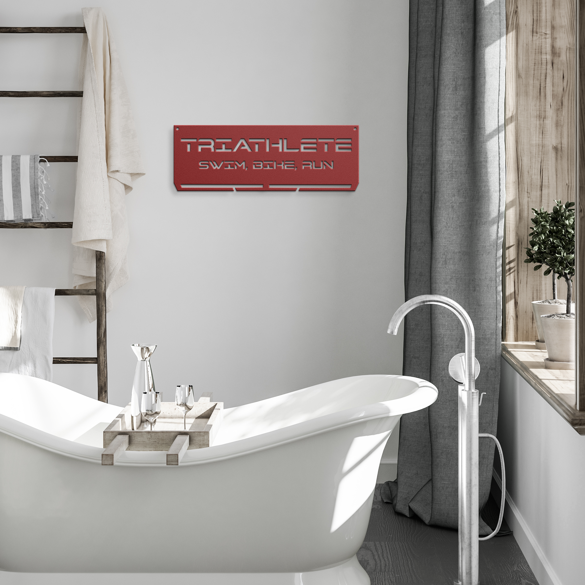 Swim Bike Run Medal Hanger - Die-Cut Metal Sign