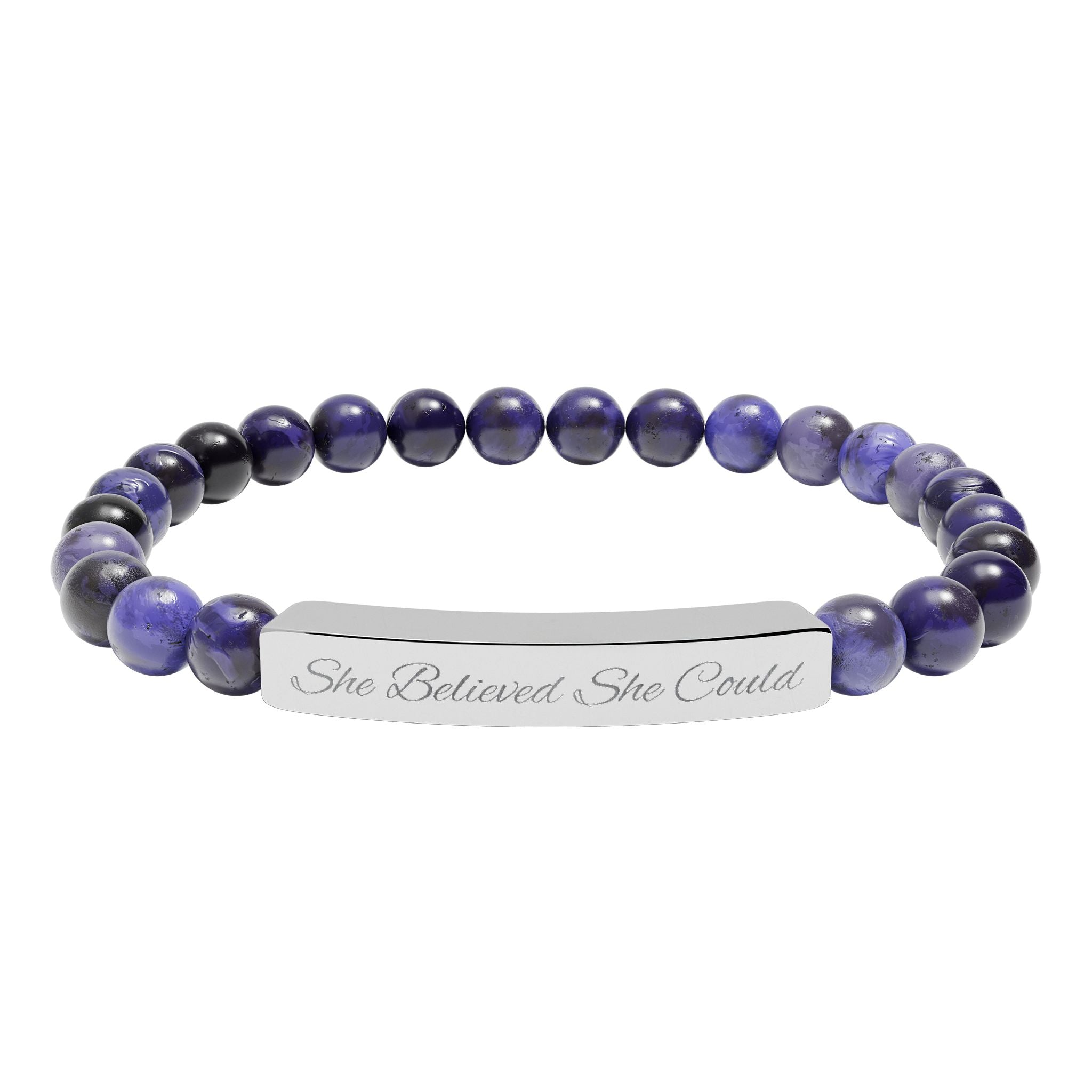 She Believed She Could - Engraved Natural Stone Bead Bracelet