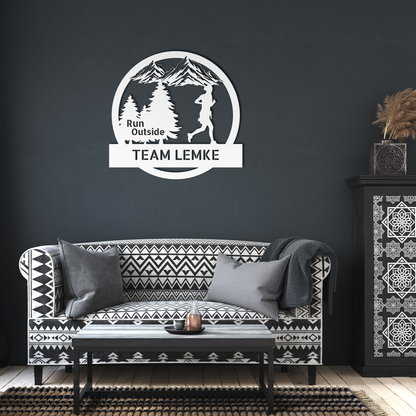 Customized Run Outside - Female Runner - Die-Cut Metal Signs