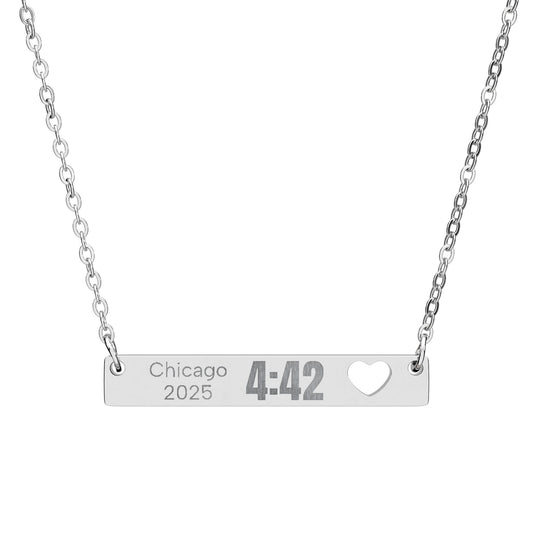 Custom Marathon Finisher Time - Engraved Cutout Heart Bar Necklace