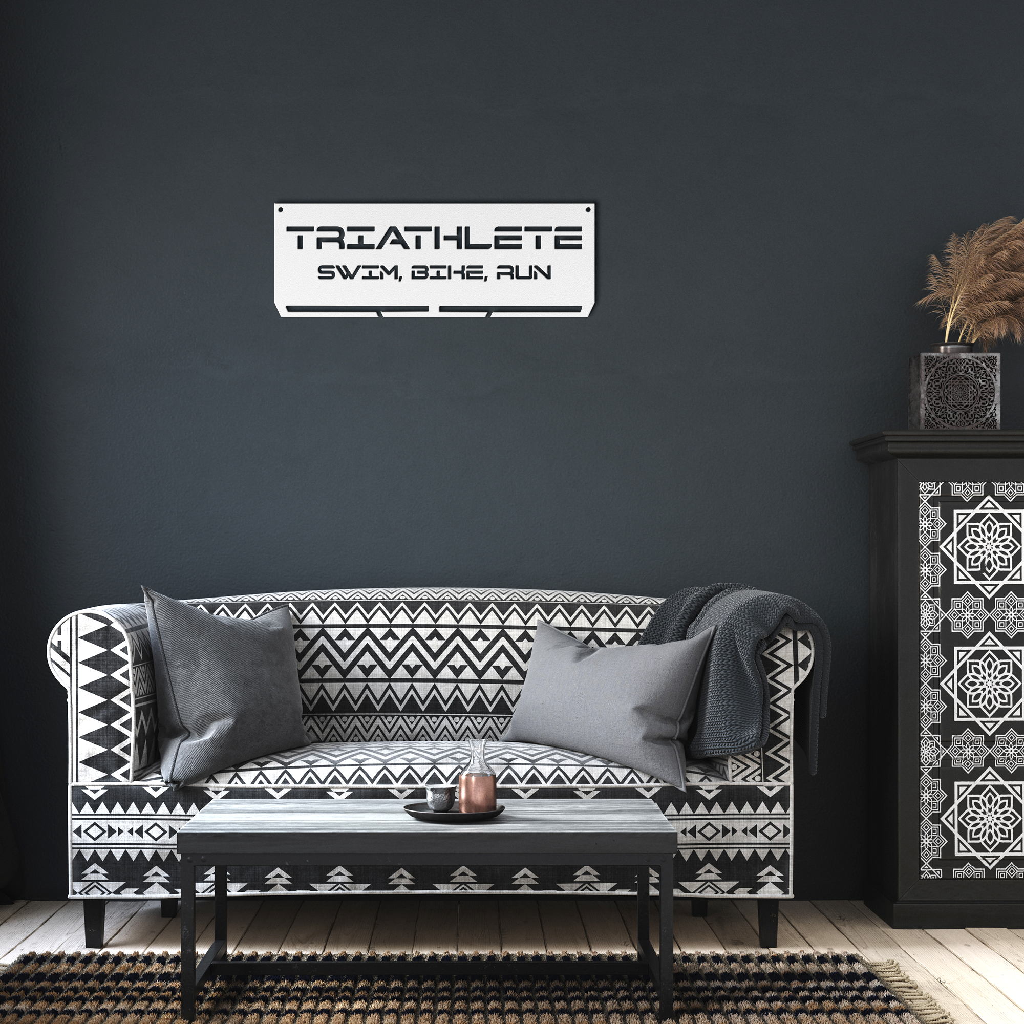 Swim Bike Run Medal Hanger - Die-Cut Metal Sign