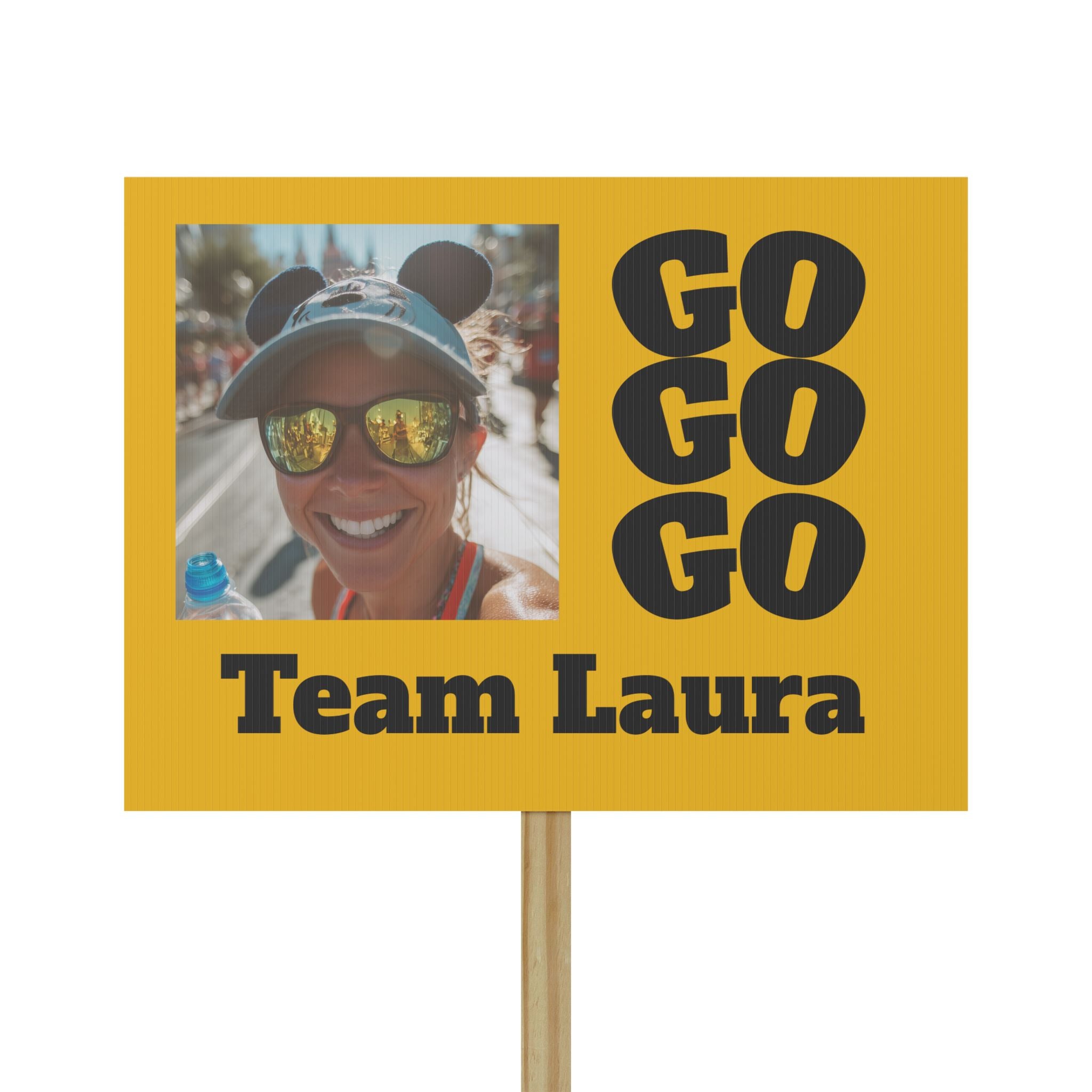 Custom Race Sign (Gold) - Personalized 'Go Go Go' Team with Photo