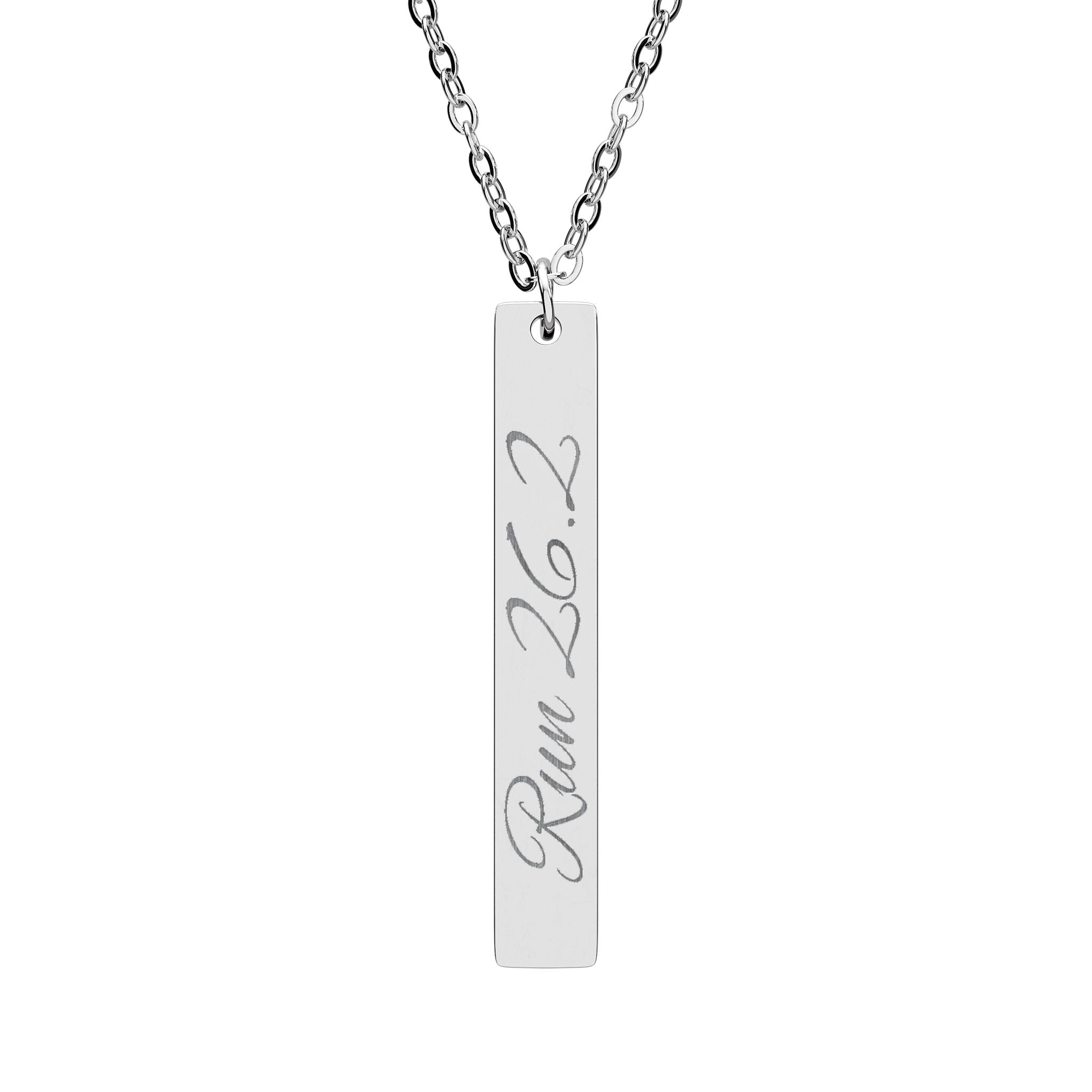 Engraved Vertical Bar Necklace - Inspirational Running Jewelry - Run 26.2