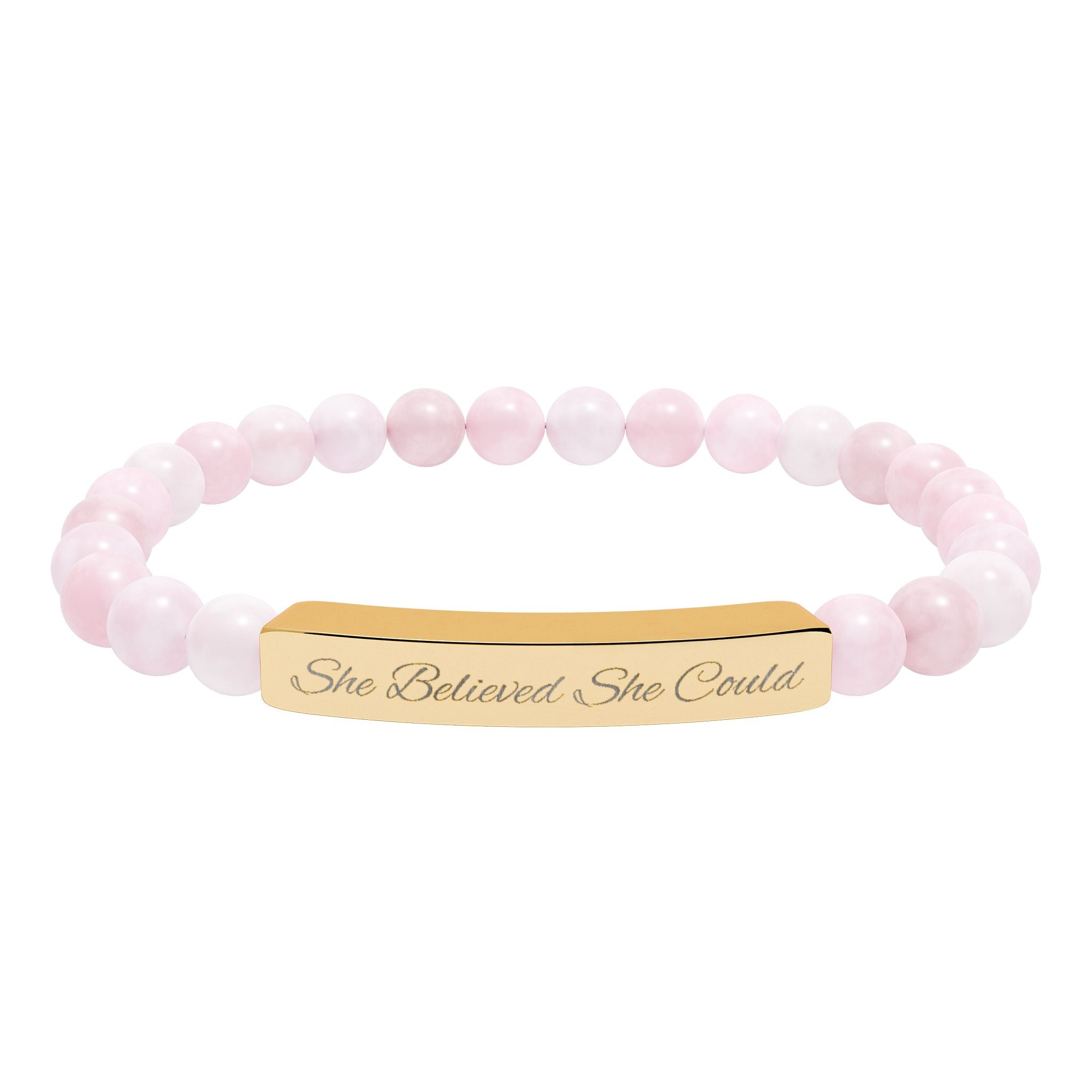 She Believed She Could - Engraved Natural Stone Bead Bracelet