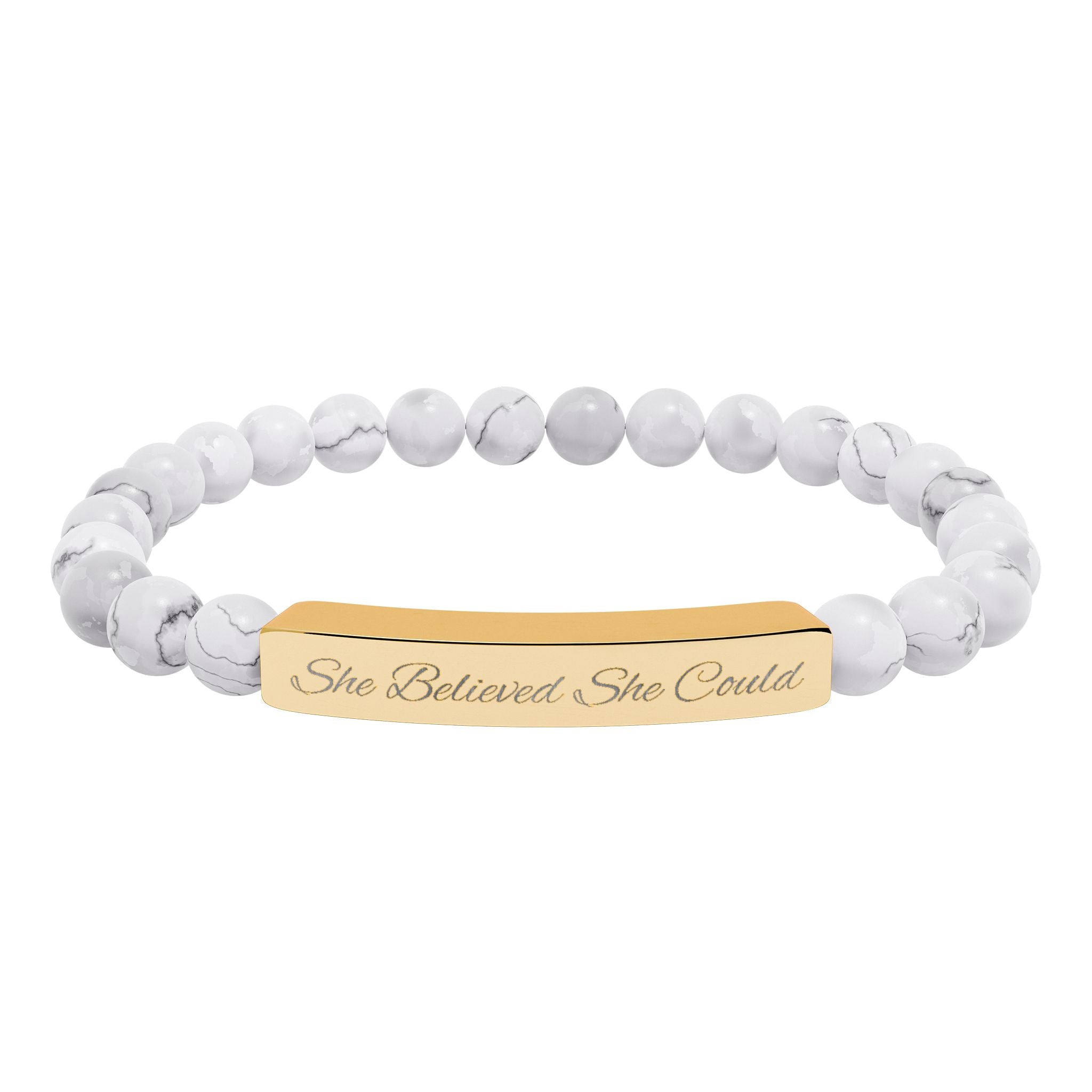 She Believed She Could - Engraved Natural Stone Bead Bracelet