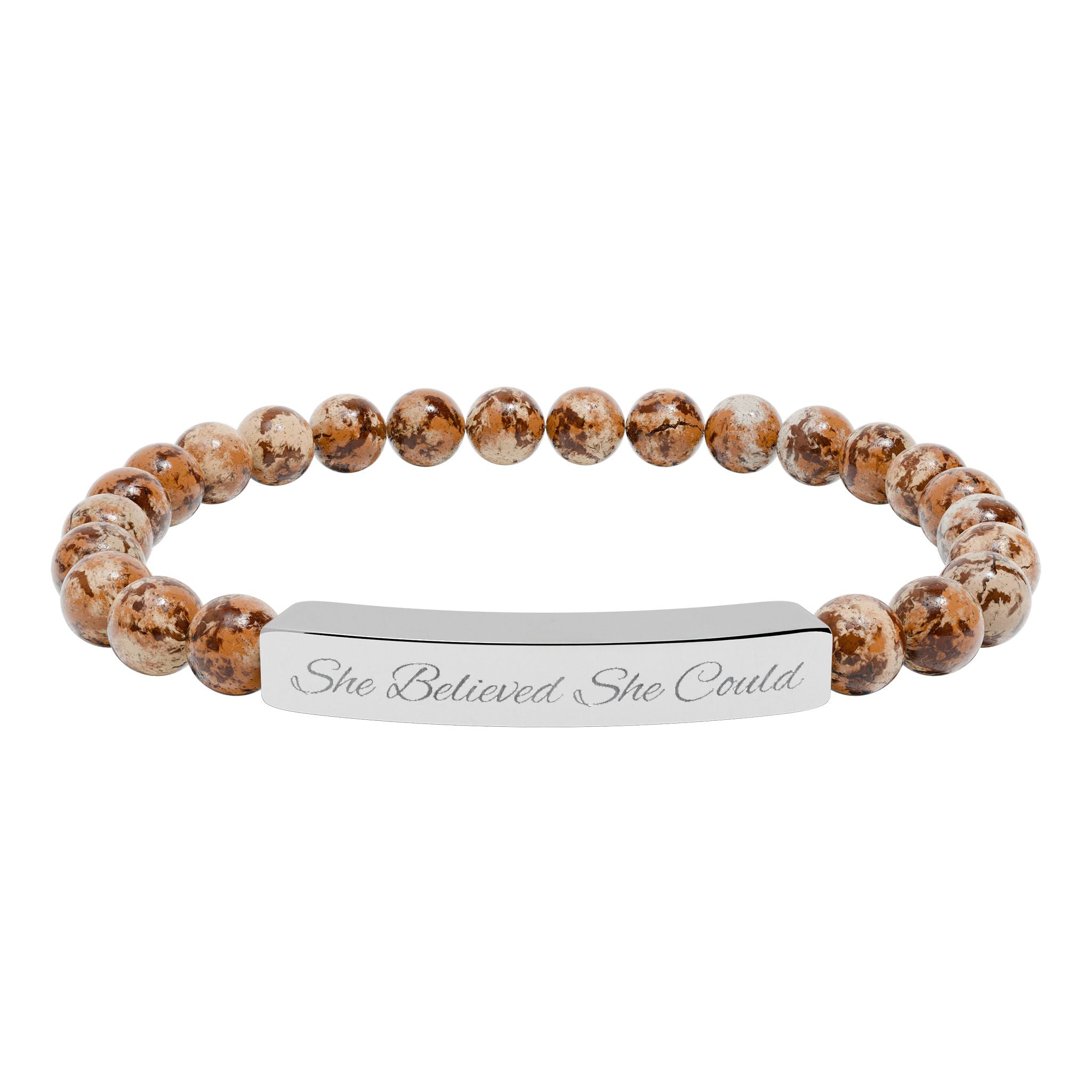 She Believed She Could - Engraved Natural Stone Bead Bracelet