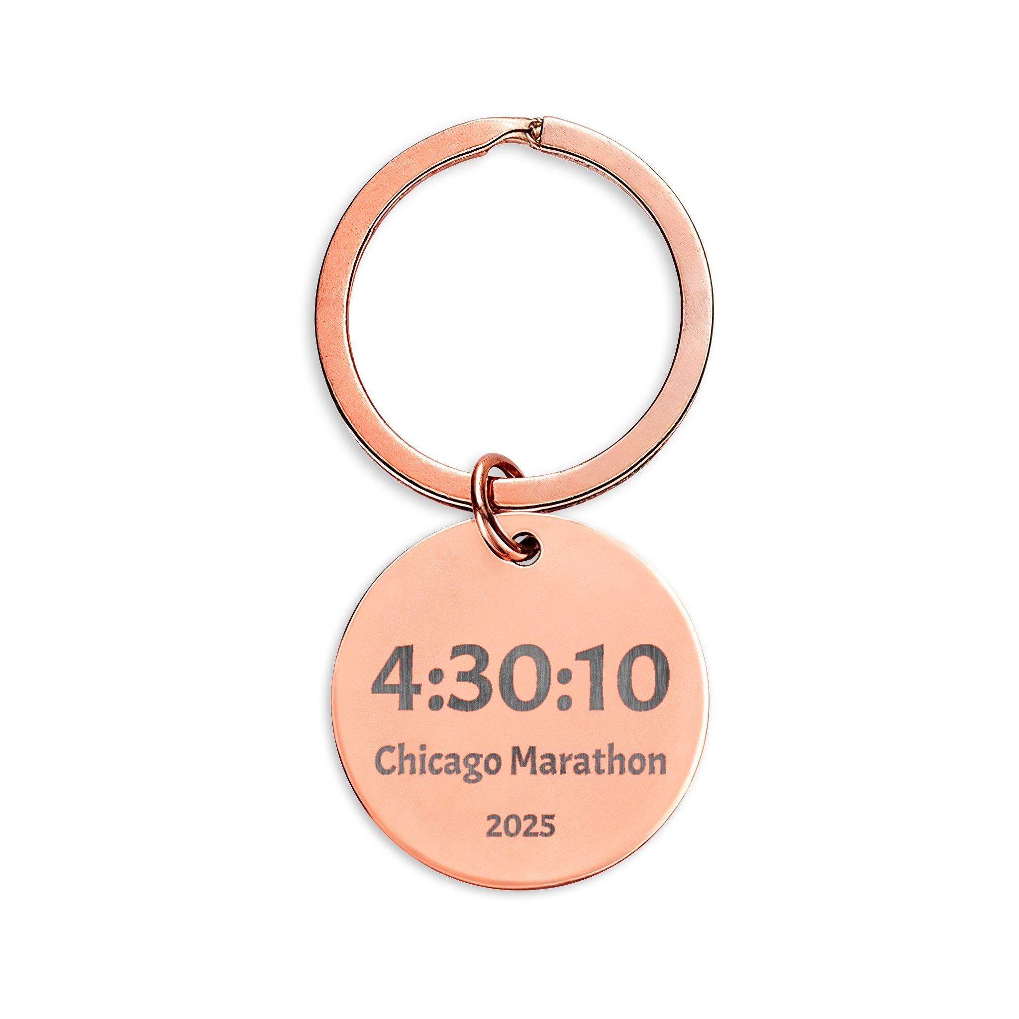 Custom Engraved Finish Time Keychain — Stainless Steel Round Keepsake