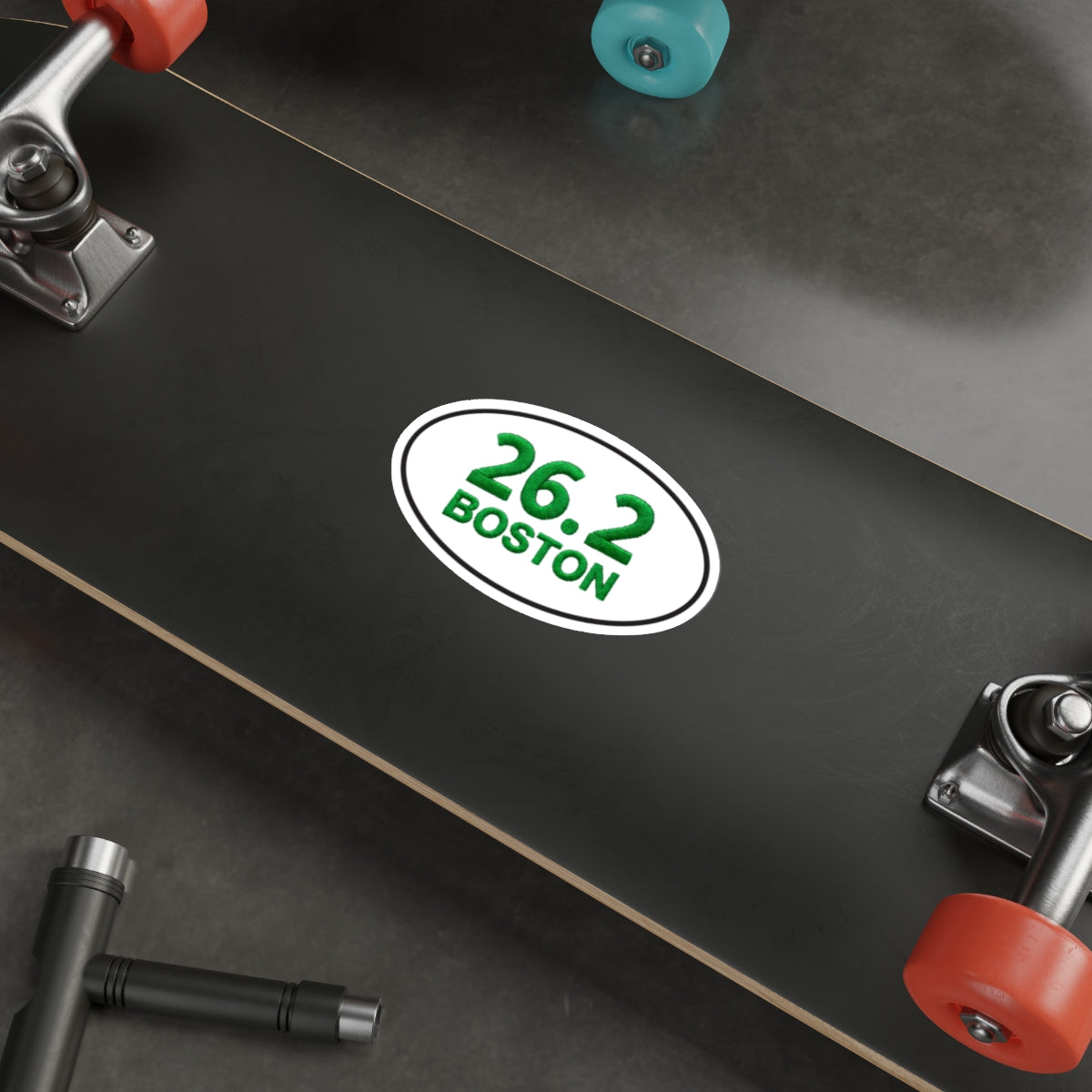 Boston Faux Embroider Distance Race - Oval Die-Cut Vinyl Stickers 5 x 3