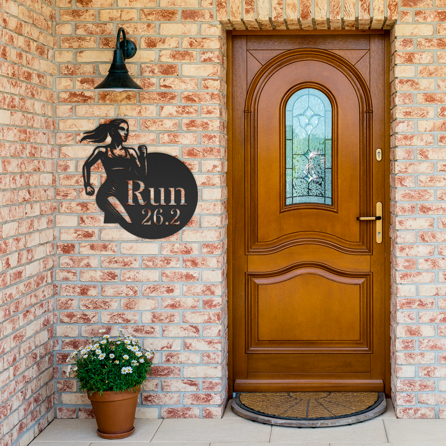 Run_262_Female_Runner_Metal_Wall_Art_Black_Brick_Entrance_Mockup.png