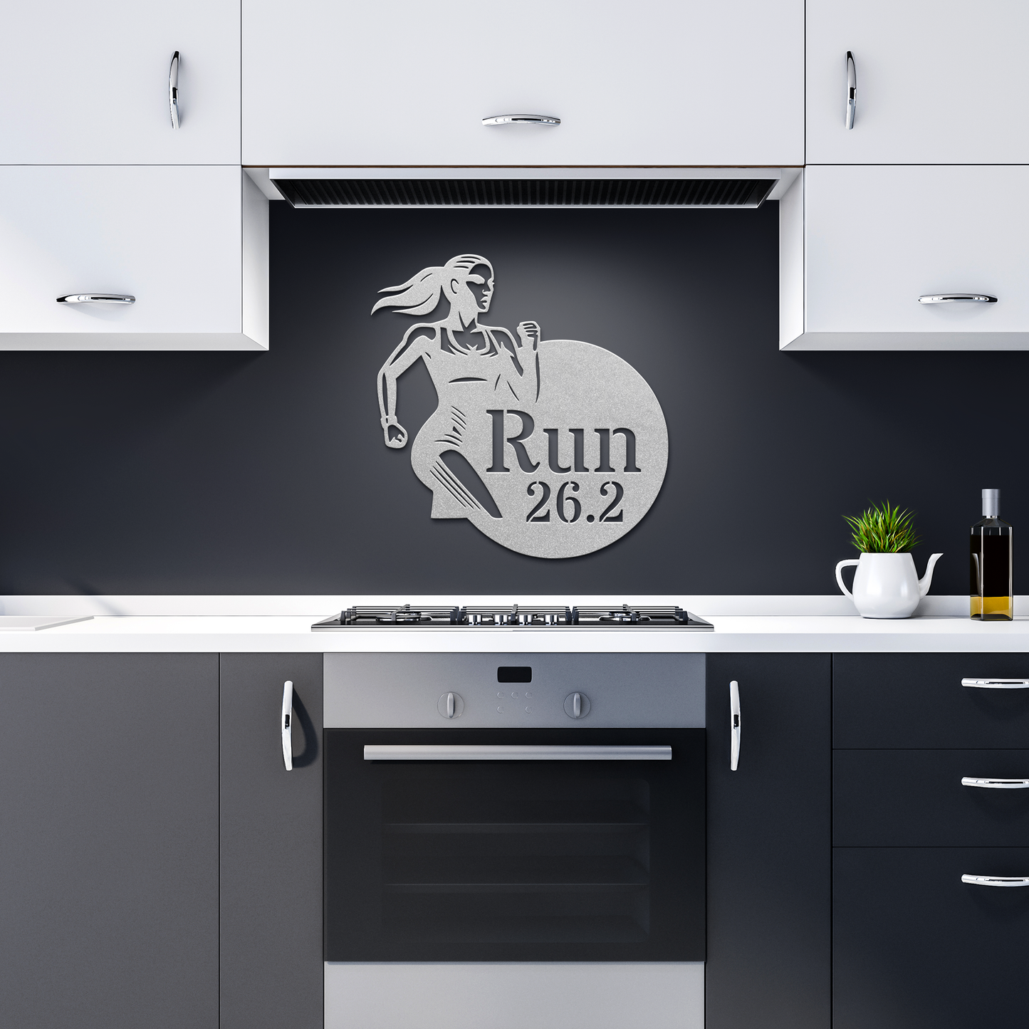Run_262_Female_Runner_Metal_Wall_Art_Silver_Dark_Kitchen_Mockup.png