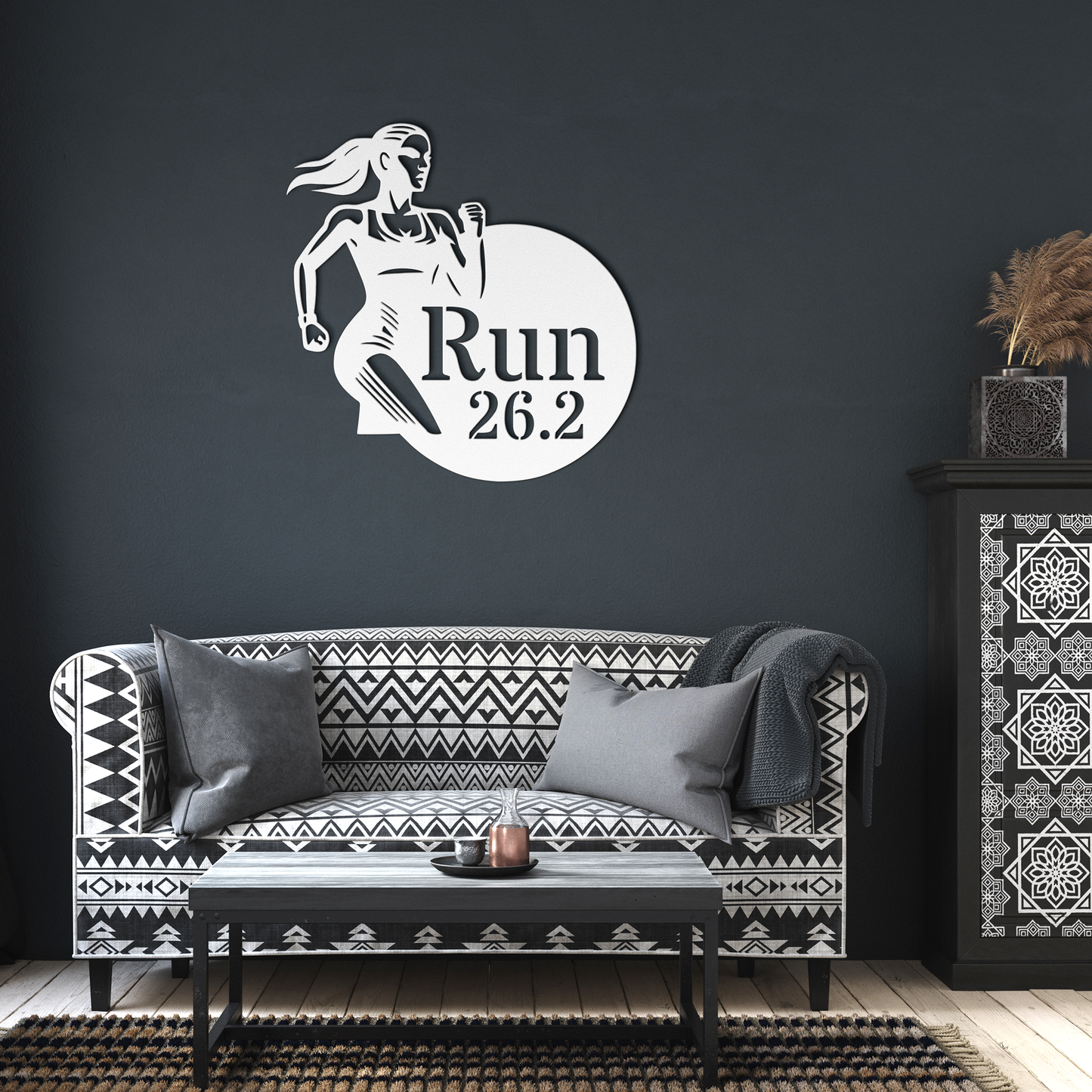 Run_262_Female_Runner_Metal_Wall_Art_White_Dark_Living_Room_Mockup.png
