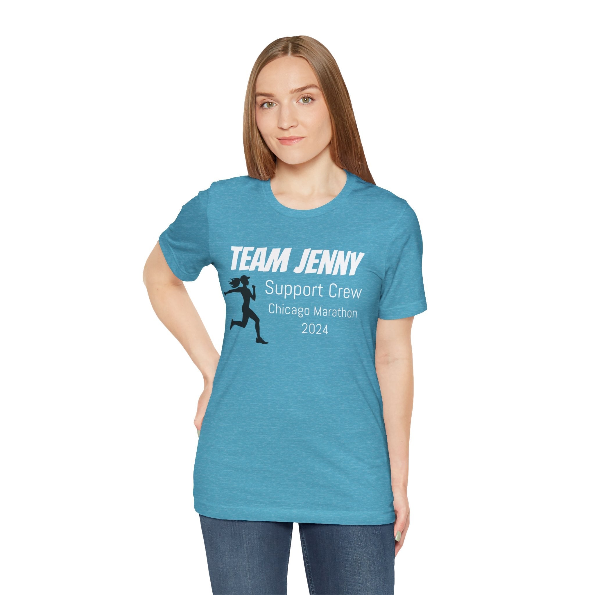 Customized Race Support Crew T-Shirt - 3 Personalization Fields: Name, Race, and Year - Runner Girl - Unisex - Forward Gear Athletics