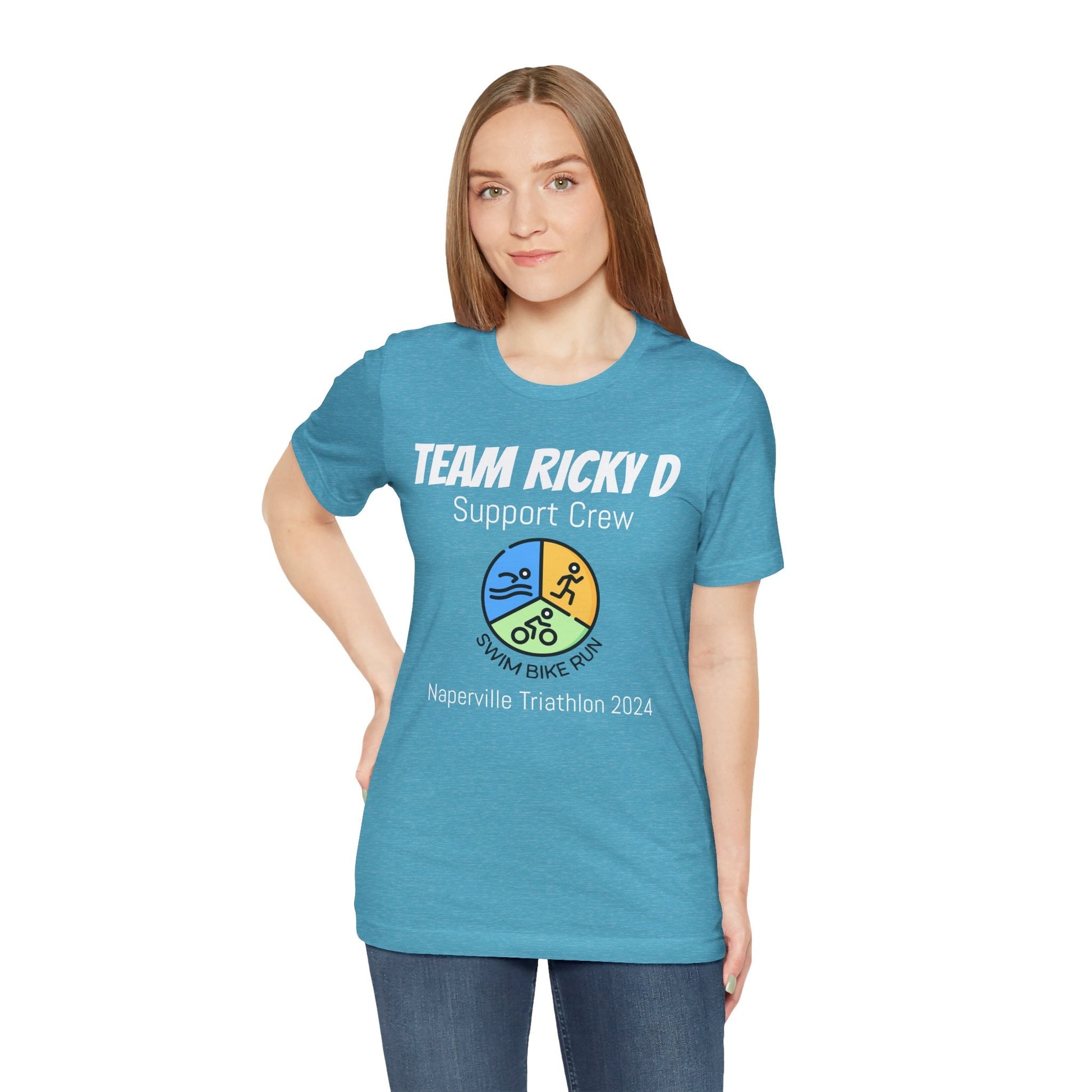 Customized Triathlon Support Crew T-Shirt - 3 Personalization Fields: Name, Race, and Year - Color Wheel - Unisex - Forward Gear Athletics