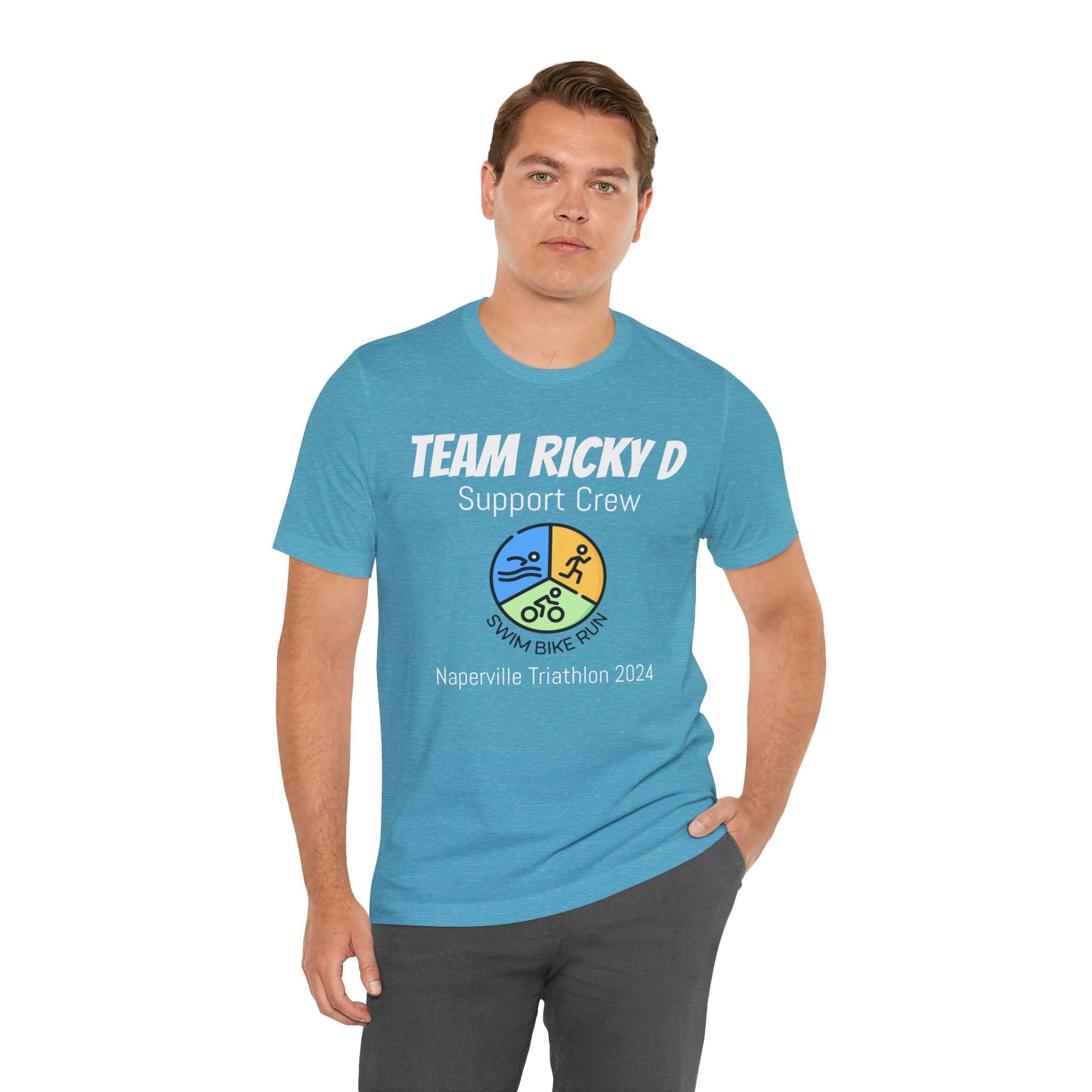 Customized Triathlon Support Crew T-Shirt - 3 Personalization Fields: Name, Race, and Year - Color Wheel - Unisex - Forward Gear Athletics