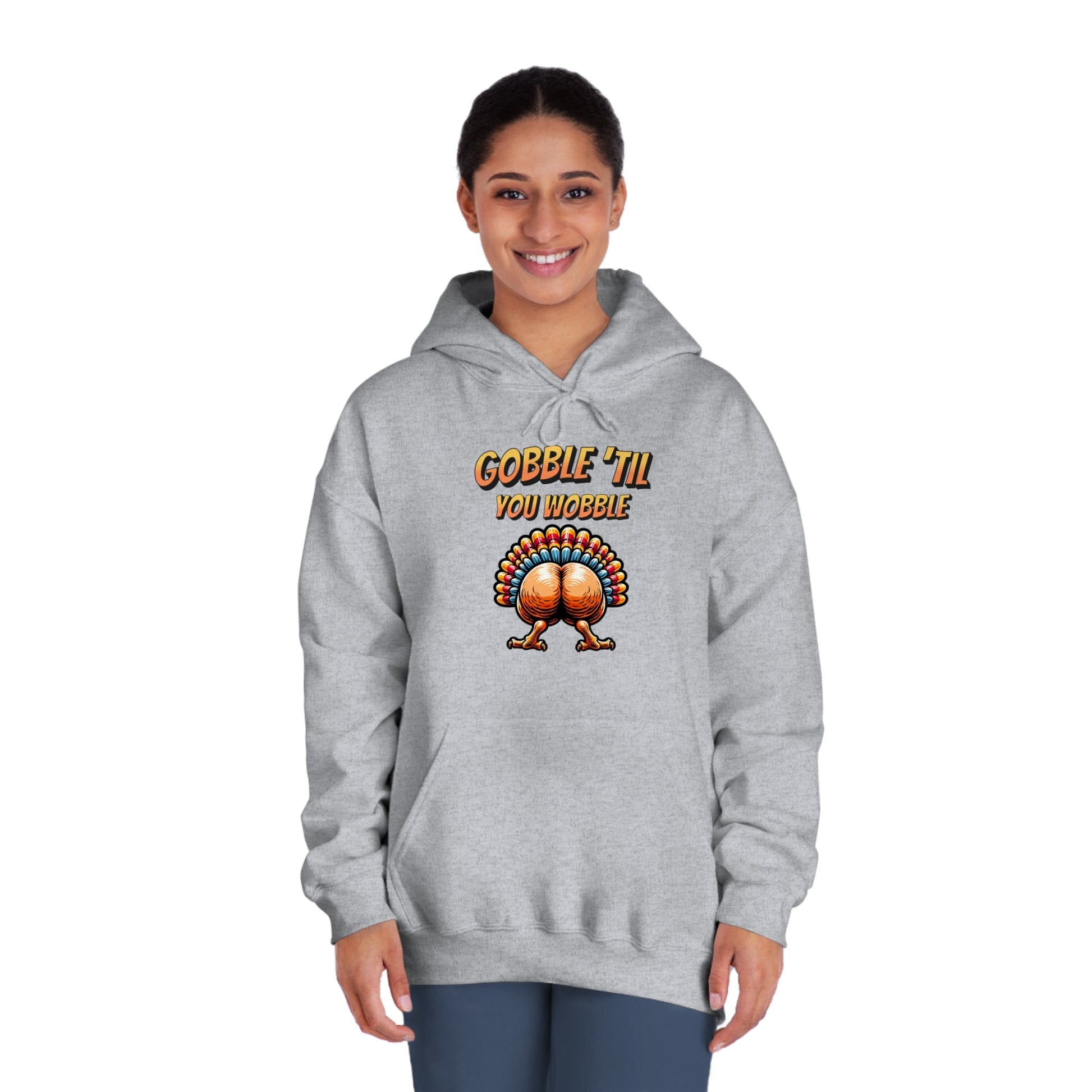 Gobble Till You Wobble - Turkey Behind - Unisex DryBlend® Hooded Sweatshirt - Forward Gear Athletics