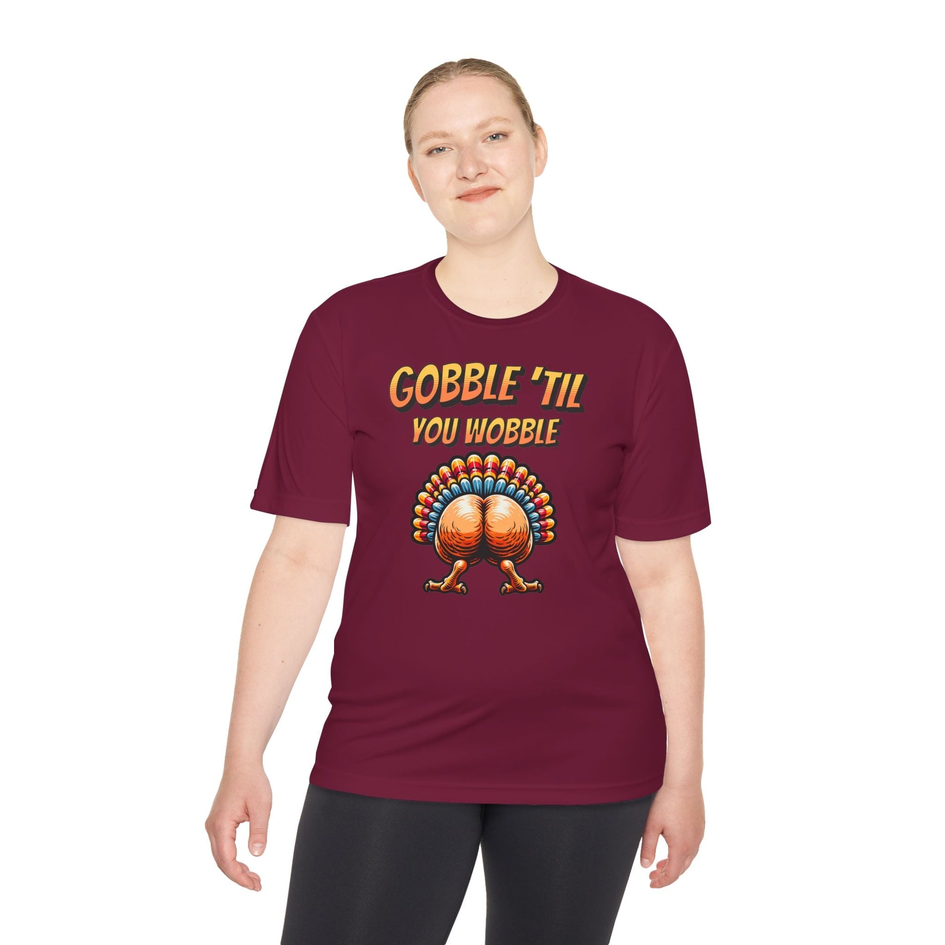 Gobble Till You Wobble - Turkey Behind - Unisex Moisture Wicking Tee - Forward Gear Athletics