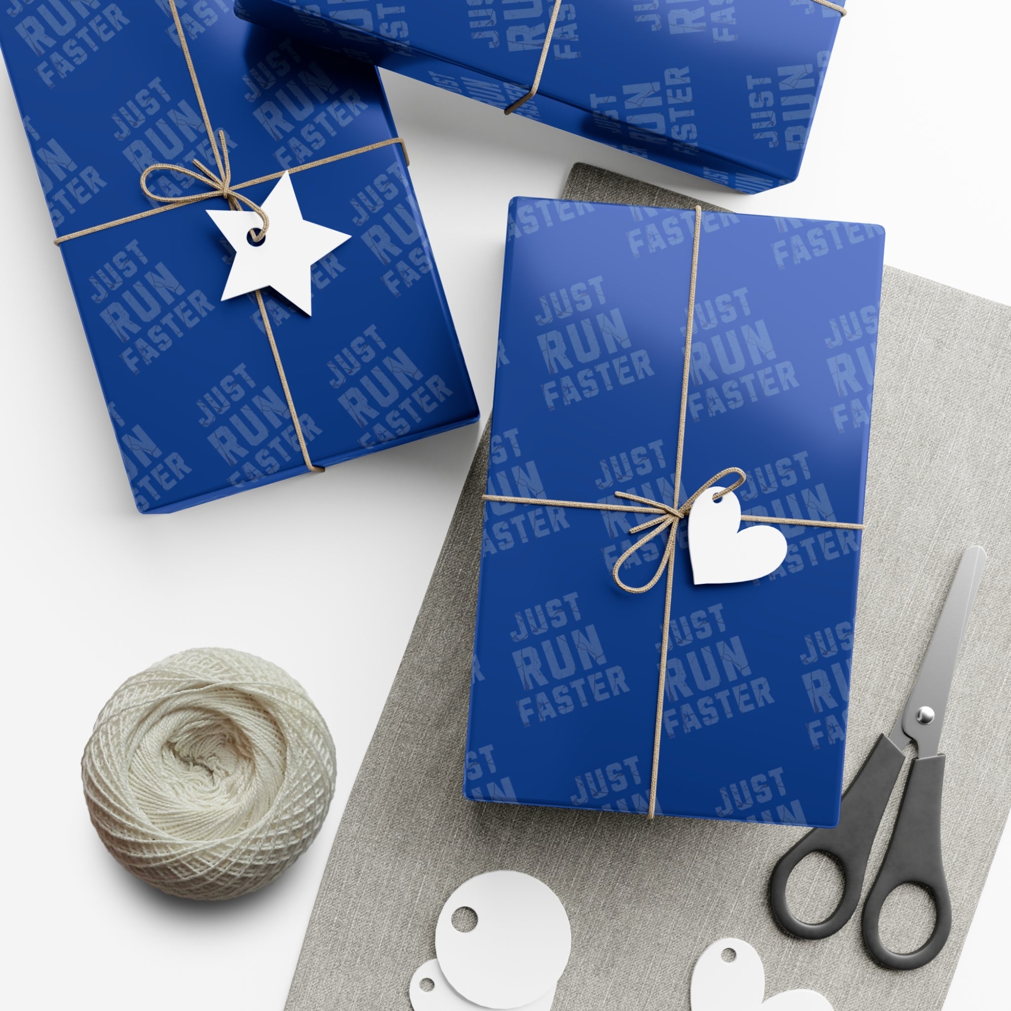 fas fa-gear Just Run Faster - Running Themed Gift Wrapping Paper - Blue on Blue