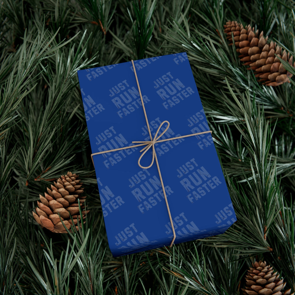 Just Run Faster - Running Themed Gift Wrapping Paper - Blue on Blue - Forward Gear Athletics