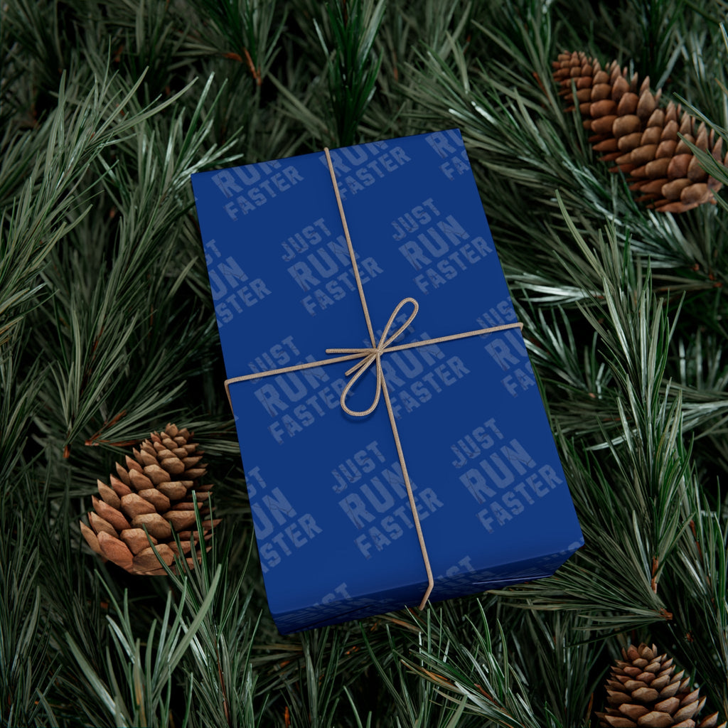 Just Run Faster - Running Themed Gift Wrapping Paper - Blue on Blue - Forward Gear Athletics