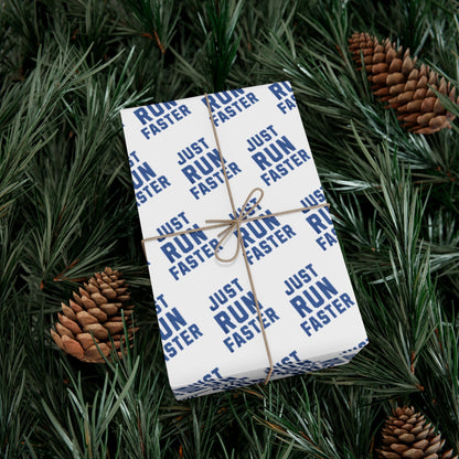 Just Run Faster - Running Themed Gift Wrapping Paper - Blue on White - Forward Gear Athletics