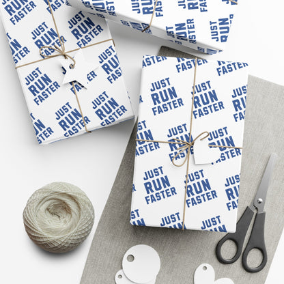 Just Run Faster - Running Themed Gift Wrapping Paper - Blue on White - Forward Gear Athletics