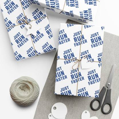 Just Run Faster - Running Themed Gift Wrapping Paper - Blue on White - Forward Gear Athletics