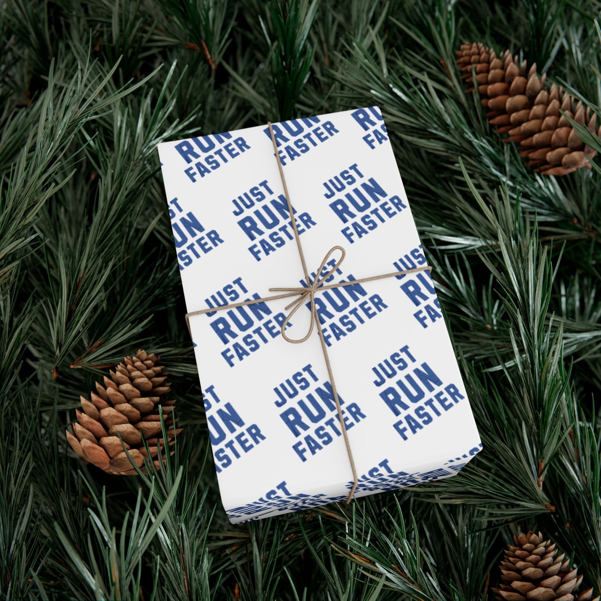 Just Run Faster - Running Themed Gift Wrapping Paper - Blue on White - Forward Gear Athletics