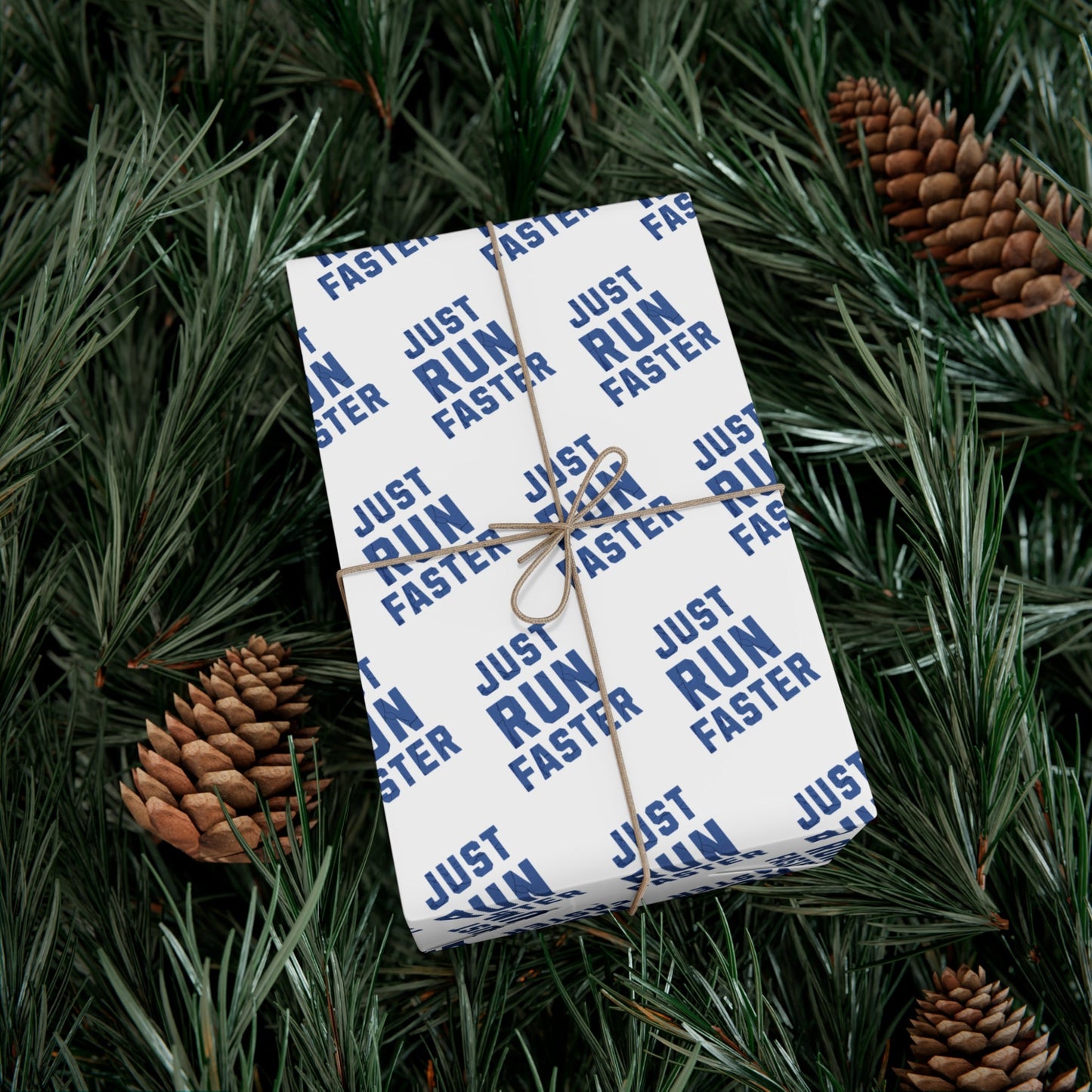 Just Run Faster - Running Themed Gift Wrapping Paper - Blue on White - Forward Gear Athletics