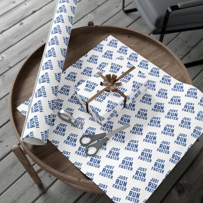 Just Run Faster - Running Themed Gift Wrapping Paper - Blue on White - Forward Gear Athletics