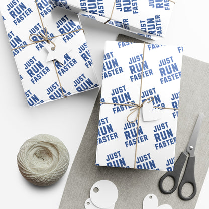 Just Run Faster - Running Themed Gift Wrapping Paper - Blue on White - Forward Gear Athletics