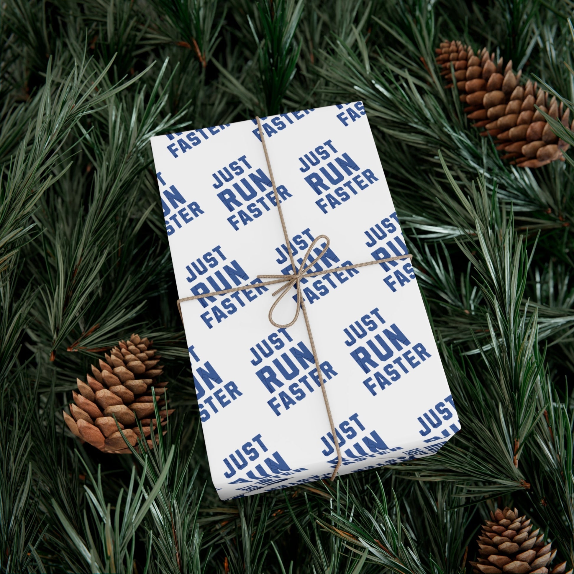 Just Run Faster - Running Themed Gift Wrapping Paper - Blue on White - Forward Gear Athletics