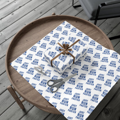 Just Run Faster - Running Themed Gift Wrapping Paper - Blue on White - Forward Gear Athletics