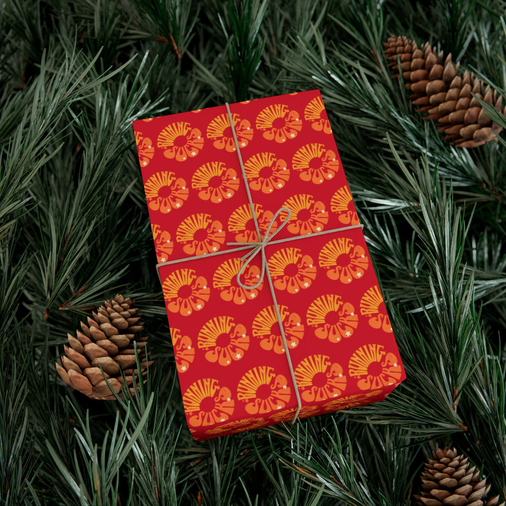 Retro Running Sucks - Running Themed Gift Wrapping Paper - Orange on Red - Forward Gear Athletics