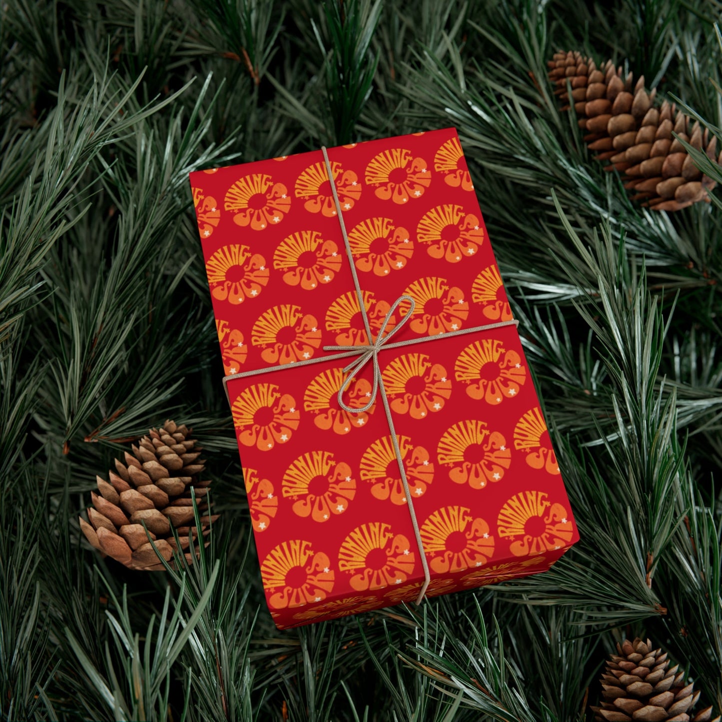 Retro Running Sucks - Running Themed Gift Wrapping Paper - Orange on Red - Forward Gear Athletics