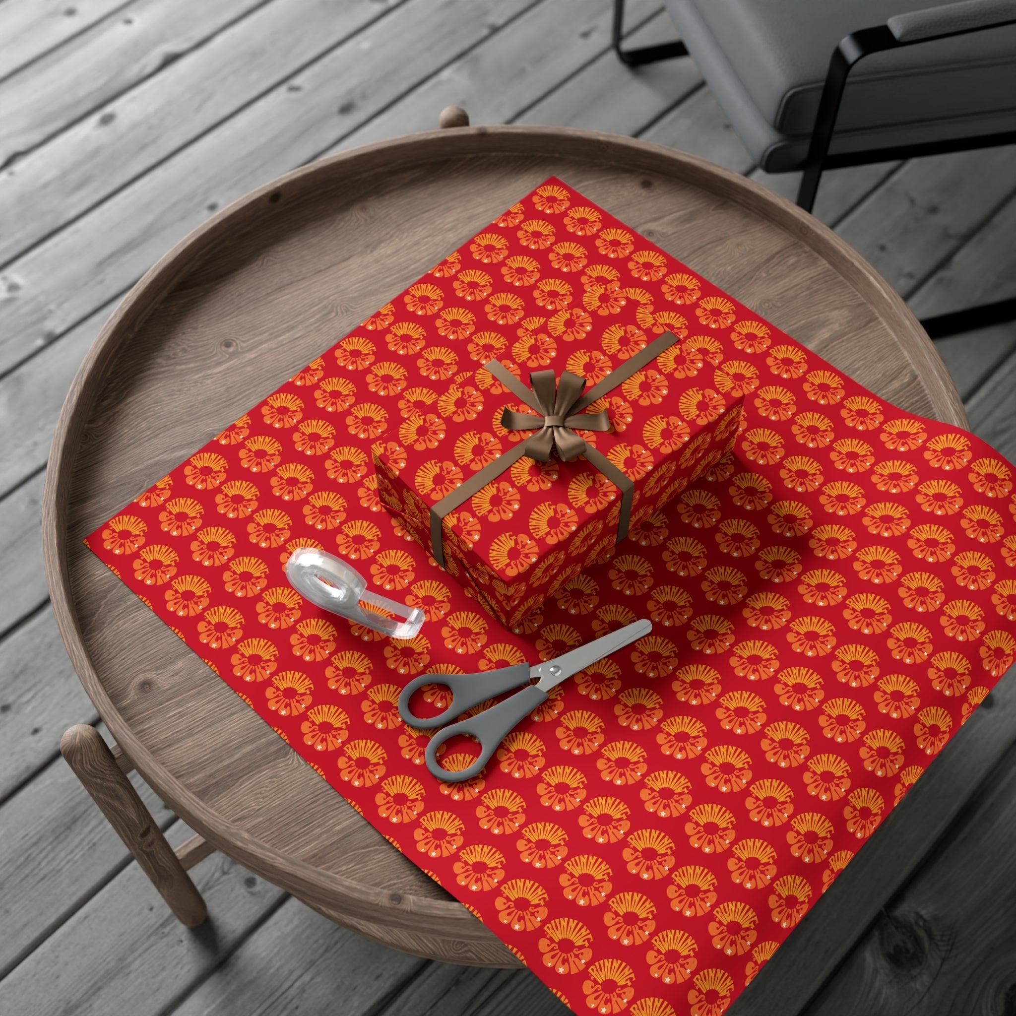 Retro Running Sucks - Running Themed Gift Wrapping Paper - Orange on Red - Forward Gear Athletics
