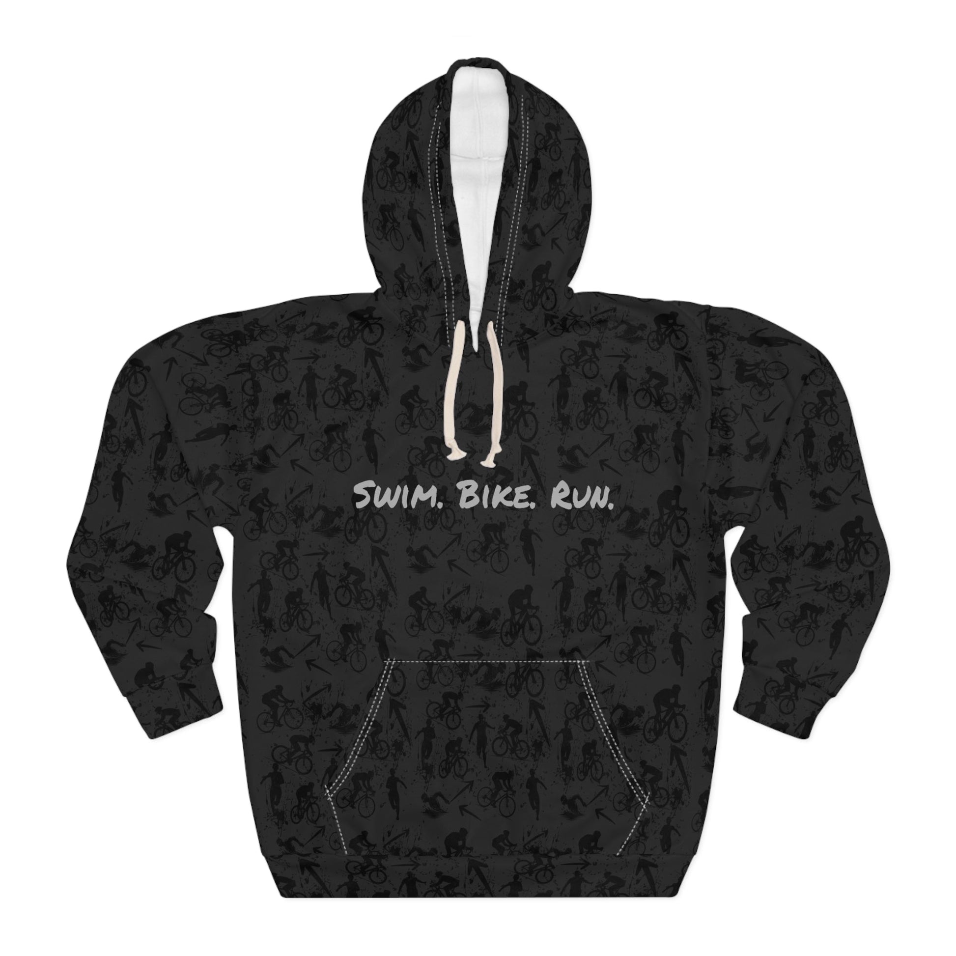 Swim Bike Run on Custom Triathlon Grudge Shadow Pattern - Unisex Pullover Hoodie - Forward Gear Athletics