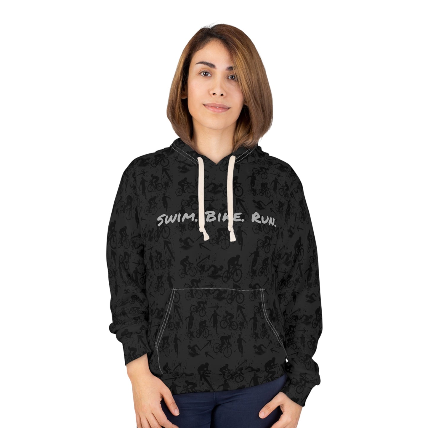 Swim Bike Run on Custom Triathlon Grudge Shadow Pattern - Unisex Pullover Hoodie - Forward Gear Athletics